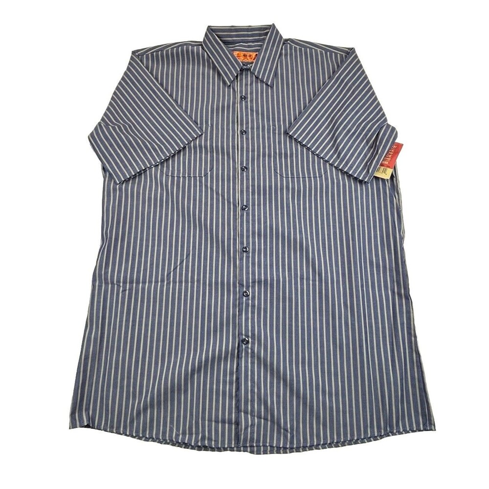 Red Kap Button Up Work Shirt Mens 2XL Blue Striped Short Sleeve New With Tag